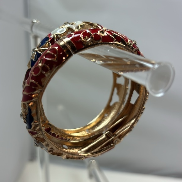 New Handcrafted Cloisonne Bangle Bracelets Golden Enamel Metal Handcuff - Picture 3 of 4